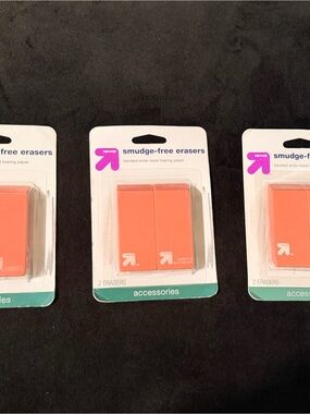 Target Up&Up Smudge-Free Pink Erasers Beveled | New 3-Pack Lot (6 Erasers Total)